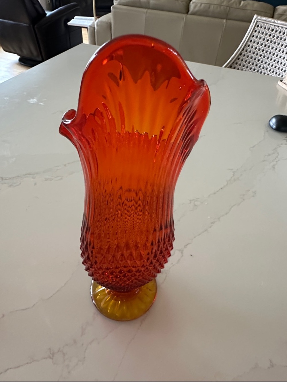 Textured Fenton Amberina swung Glass Decorative Vase - Picture 5 of 6